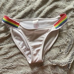 white and rainbow bathing suit bottoms
